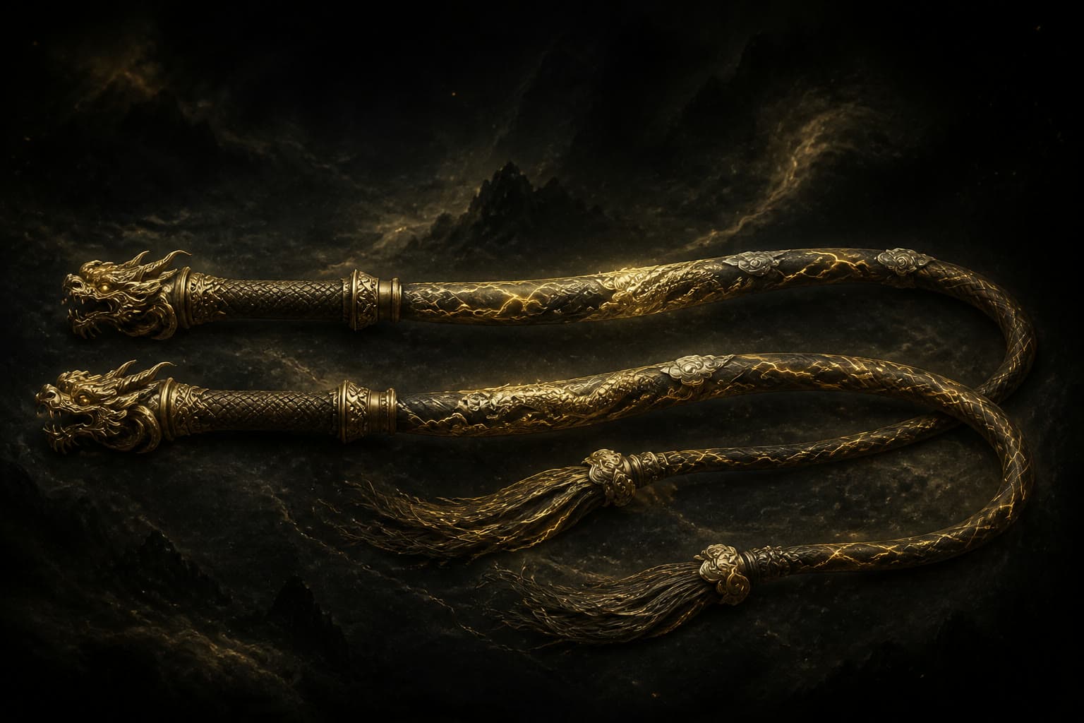 Portrait of Male-and-Female Twin Whips: Divine weapon of the thunder department