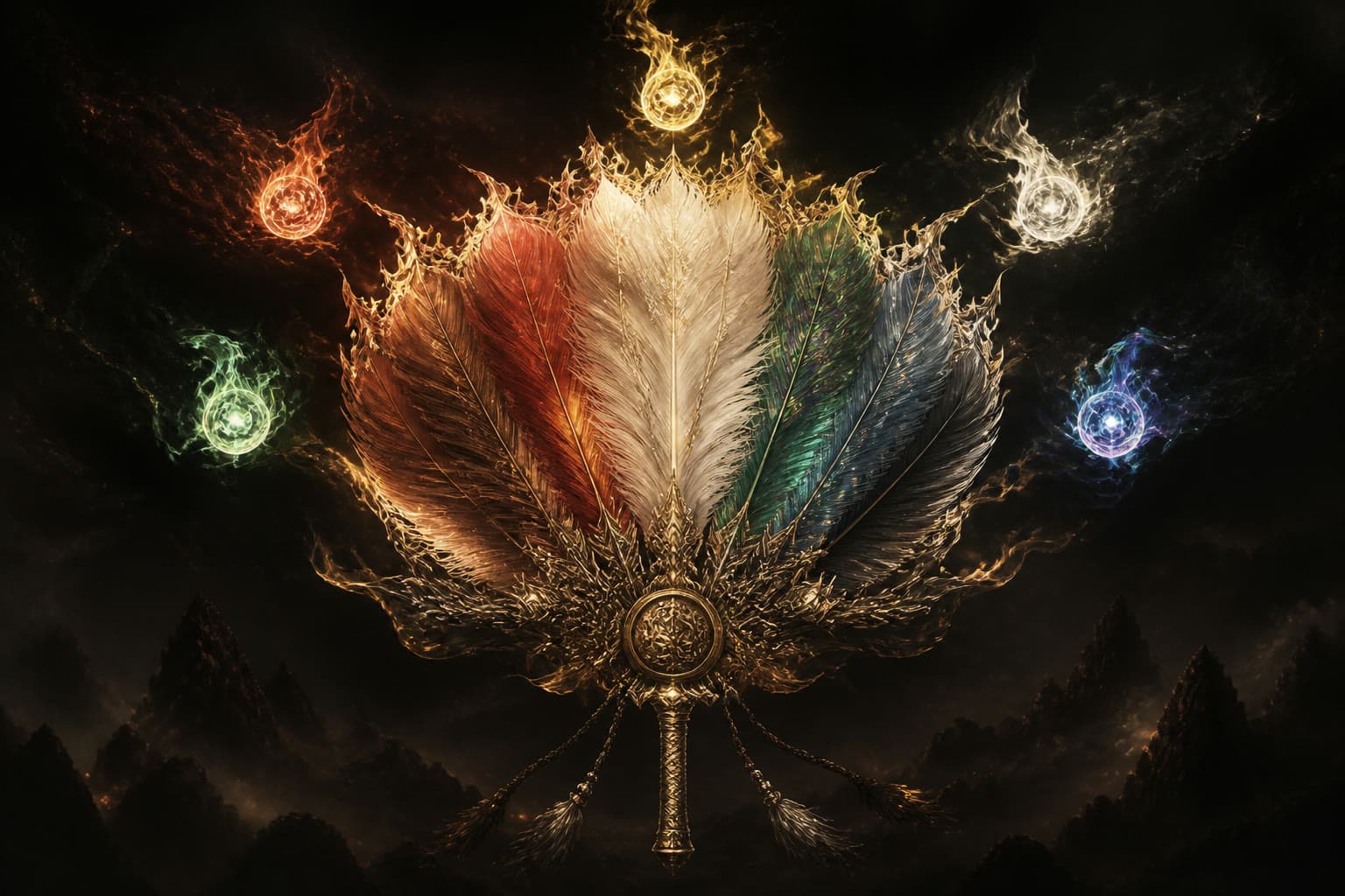 Portrait of Five-Fire Seven-Bird Fan: Chan fire treasure