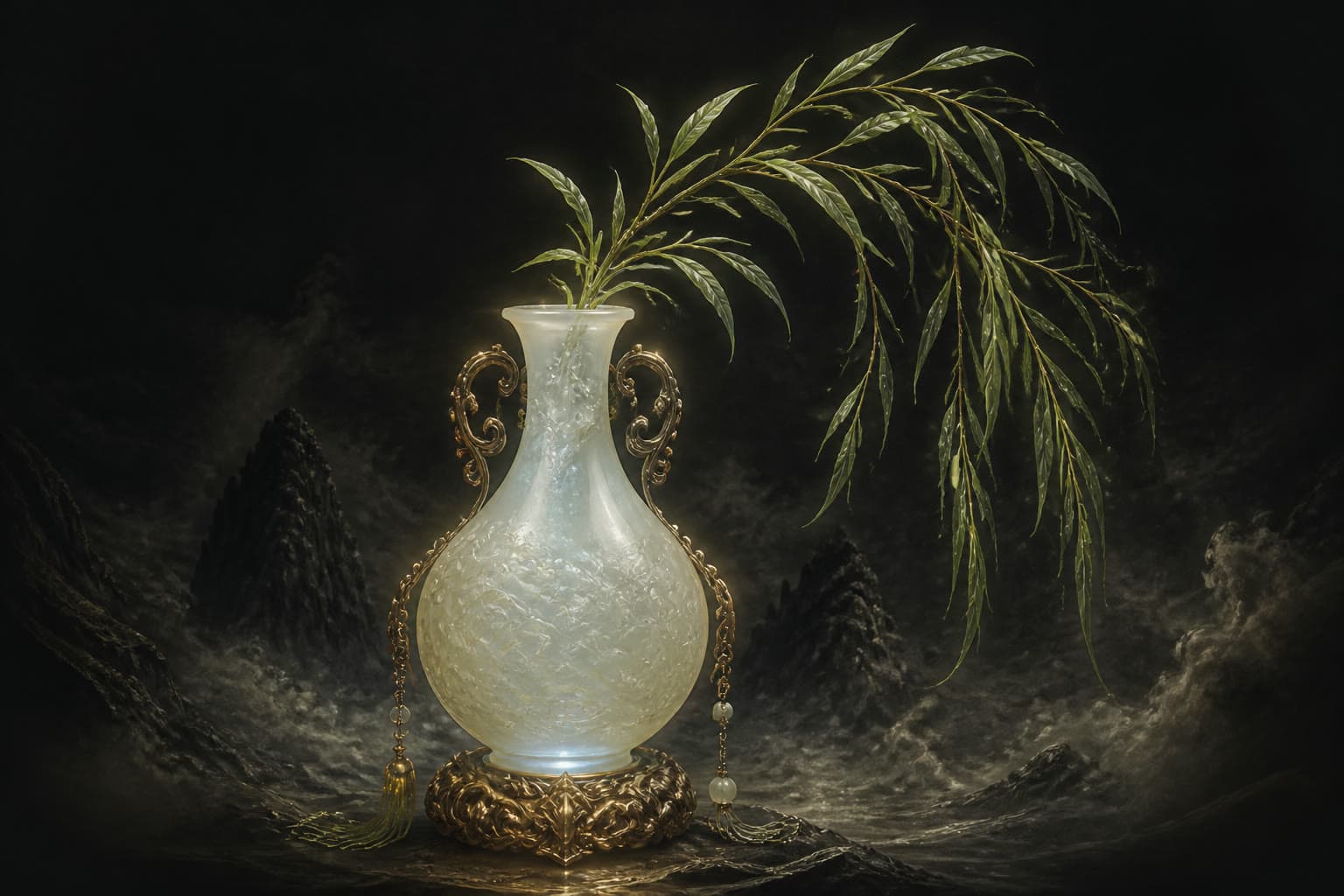 Portrait of Jade Vase and Willow Sprig: Guanyin’s carried instruments