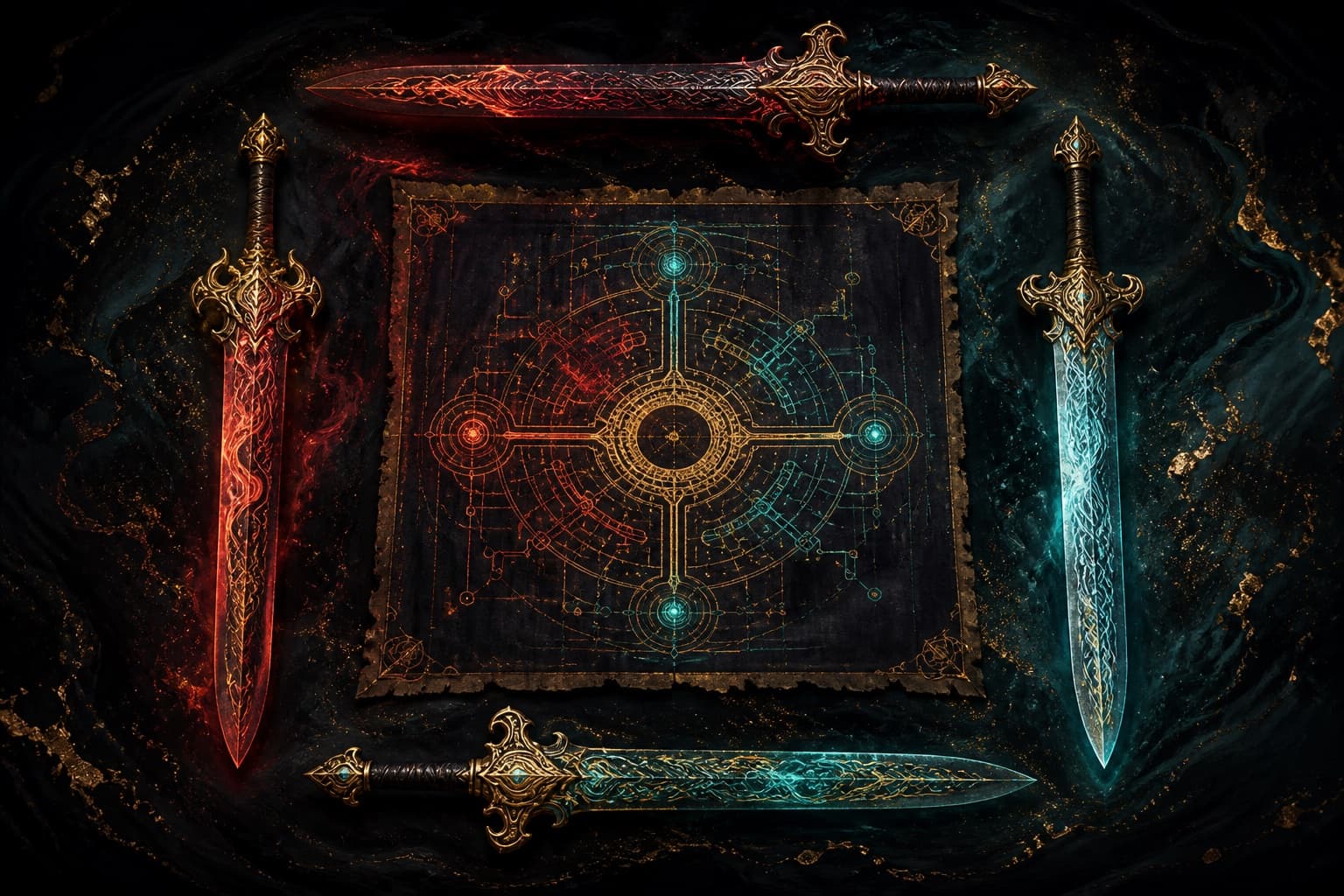 Portrait of Four Zhuxian Swords and the Zhuxian Formation Chart: Supreme treasure of slaughter