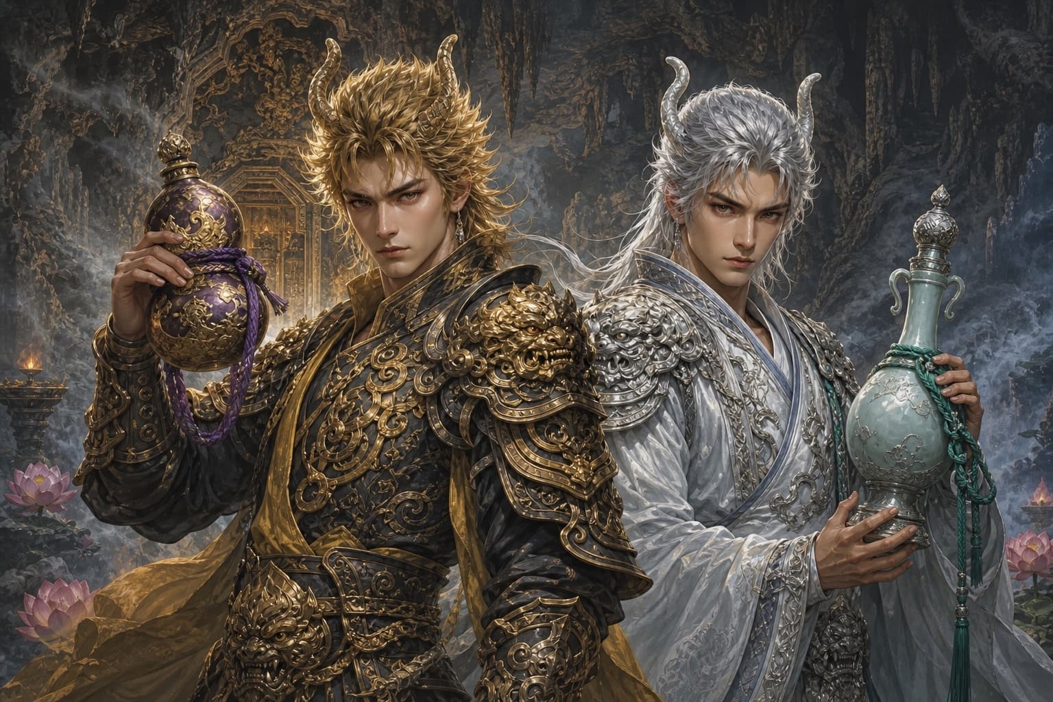 Portrait of Golden Horn and Silver Horn: The two demons of Lotus Cave · Laojun’s boys