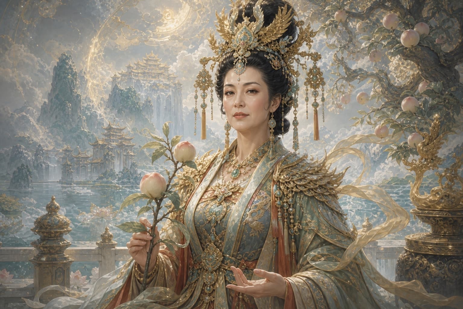 Portrait of Queen Mother of the West: Golden Mother of the Jade Pool · peaches and banners
